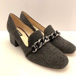 Nine West Women's Remal 2 Block Heel Pumps 9.5 M Gray Tweed Chain Block Heel NEW